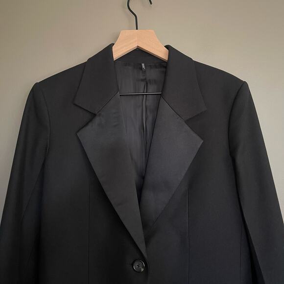 Helmut Lang Shiny Lapel One Button Canvas Tux Blazer Black Size 8 Classic Chic - Picture 5 of 16